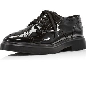 Stuart Weitzman Black Darra Patent Oxford Leather Shoes Size 7.5